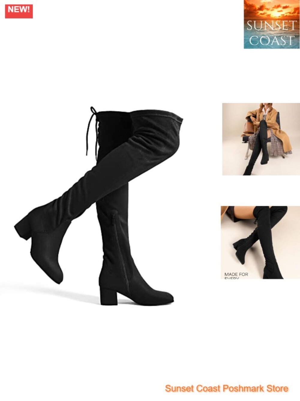 Over The Knee Thigh High Boots Suede Round Toe Block Heel